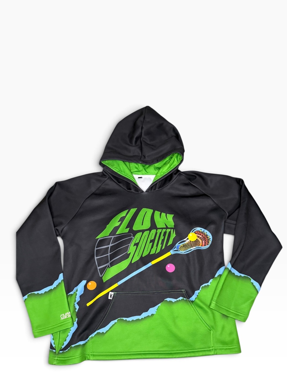 Flow Society Black & Green Lacrosse Themed Hoodie-Youth Medium